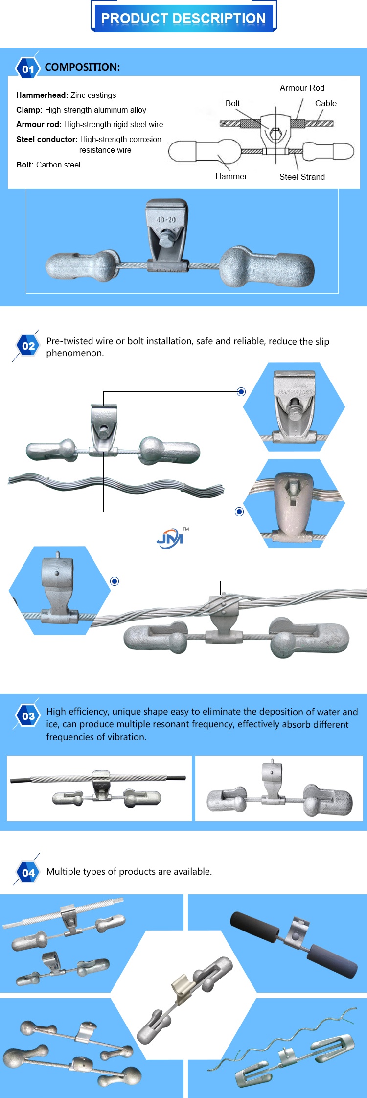 FD FG Spiral anti vibration damper Power Line Fittings